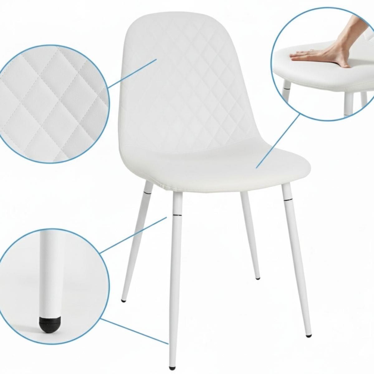 Kosy Koala Black Marble Effect Dining Table With 4 White Gem Faux Leather Chair