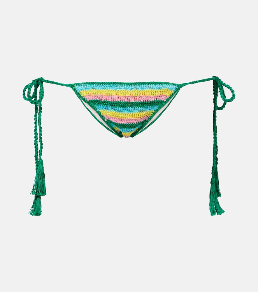 Crochet striped cotton bikini bottoms