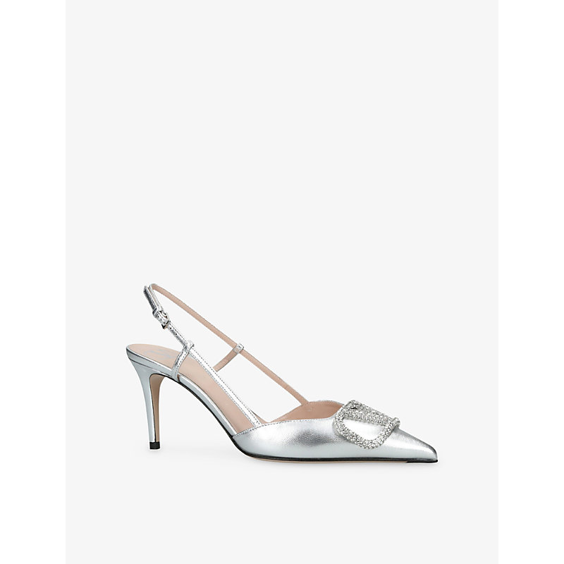 Womens Silver Vlogo Signature 80 Slingback Leather Heels Eur 5 Uk Women