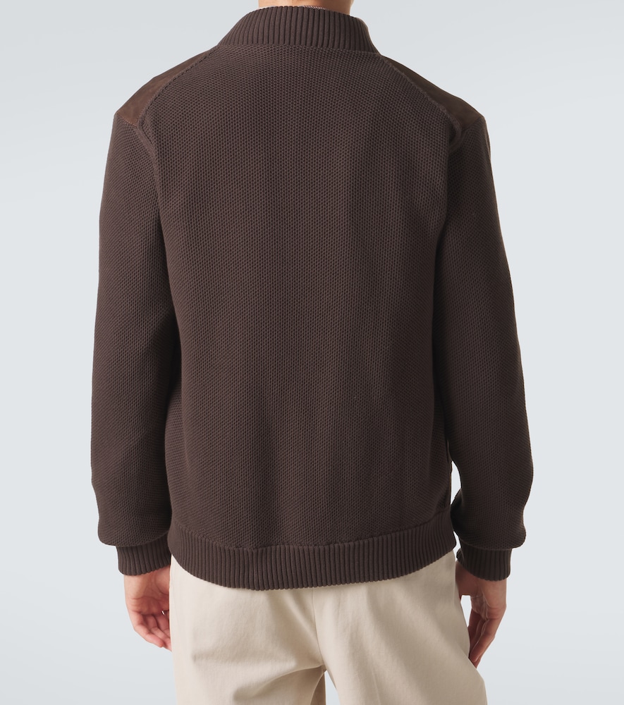 Cotton-trimmed suede bomber jacket
