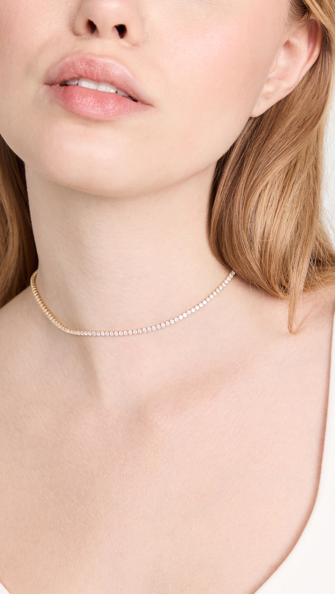 Tennis Diamond Necklace Gold One Size