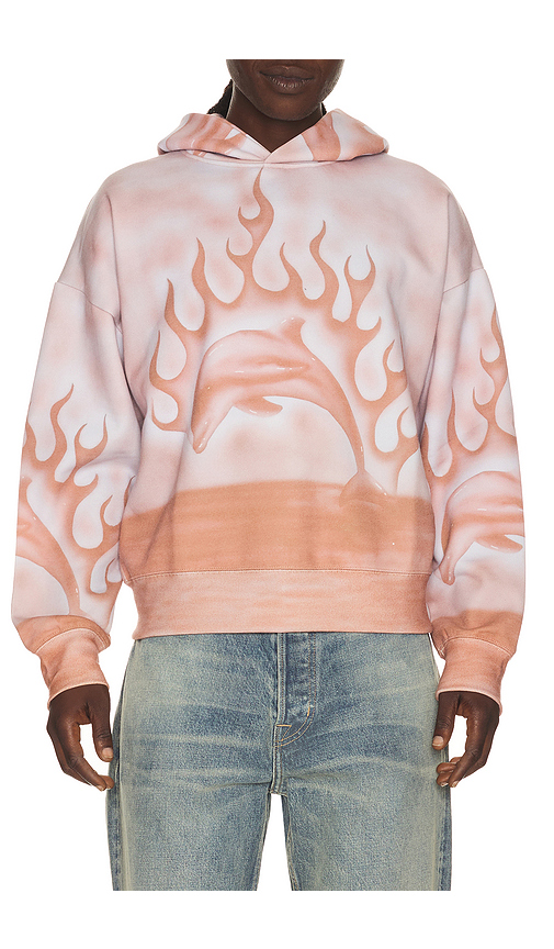 Jungles Flaming Dolphin Airbrush Hoodie in Pink. L. Also in M, S, XL/1X