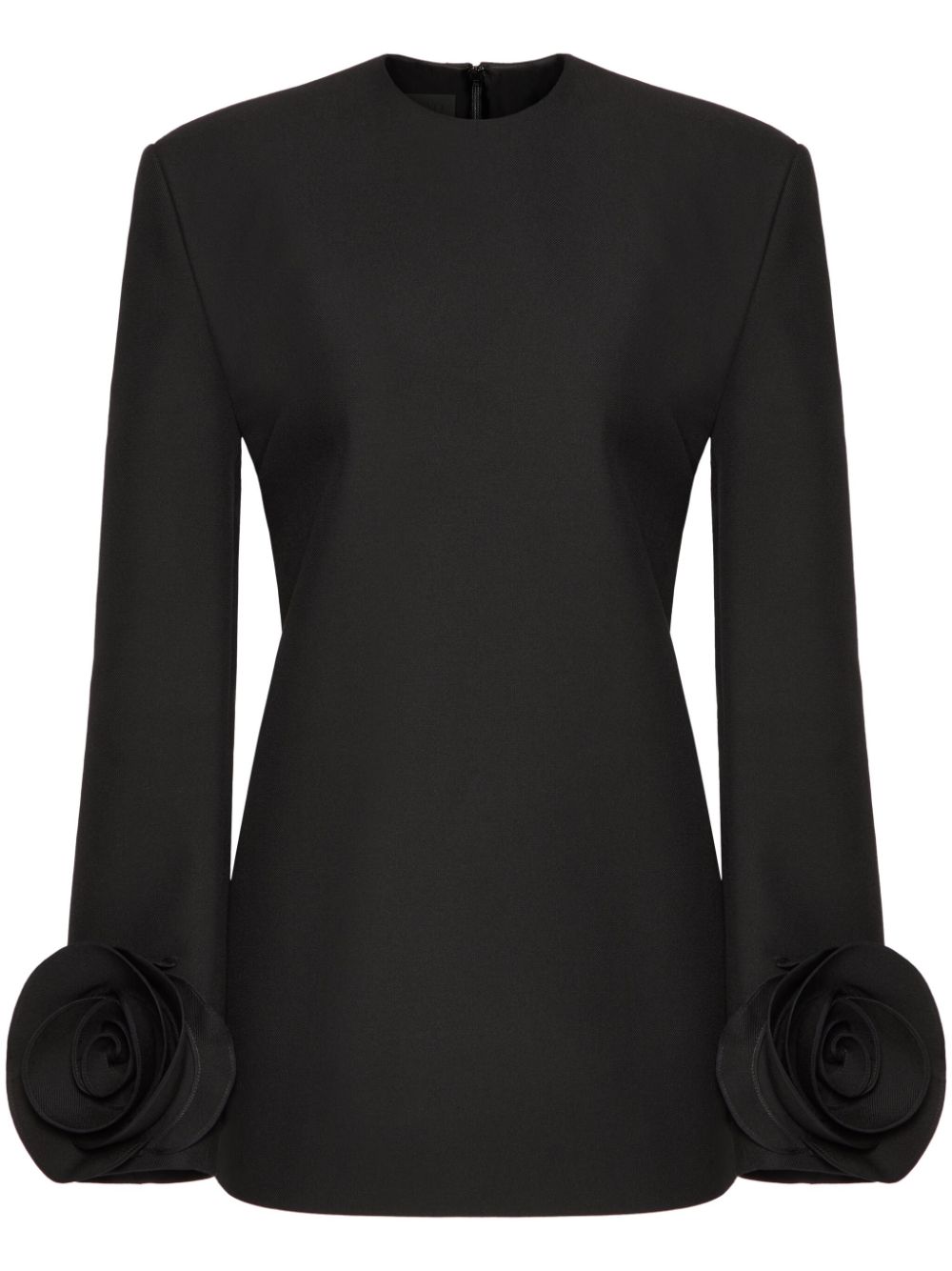Floral ruffle-cuff mini dress - Black