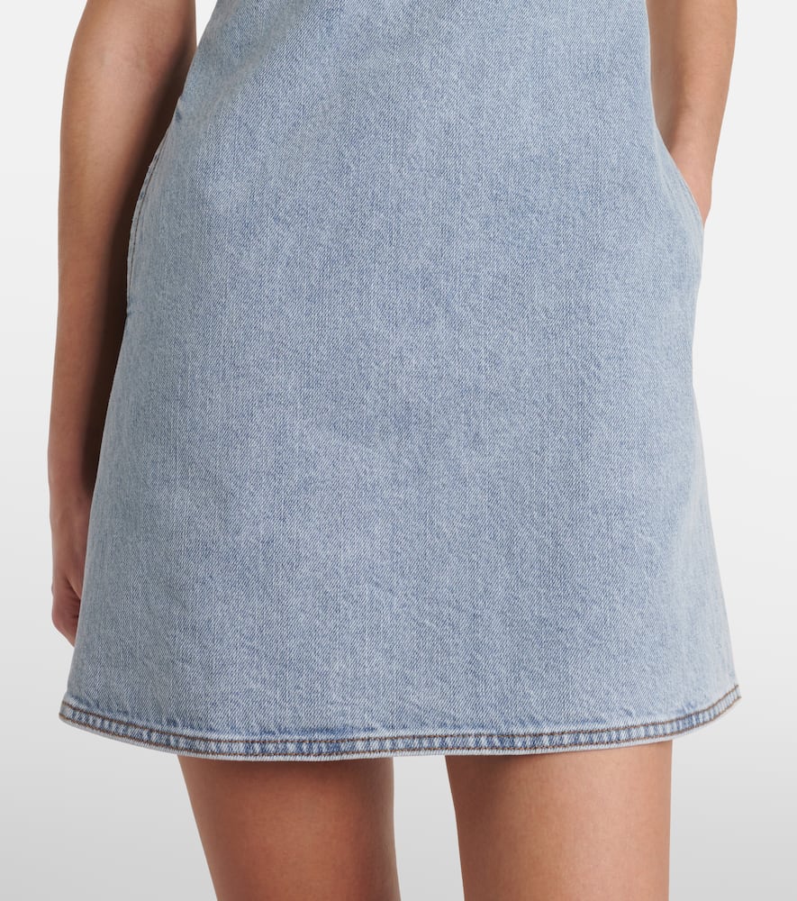 Self-Portrait Embellished bow-detail denim minidress