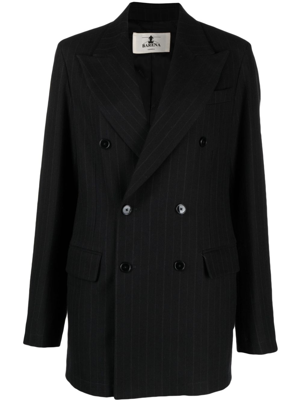 Pinstripe-pattern double-breasted blazer - Black
