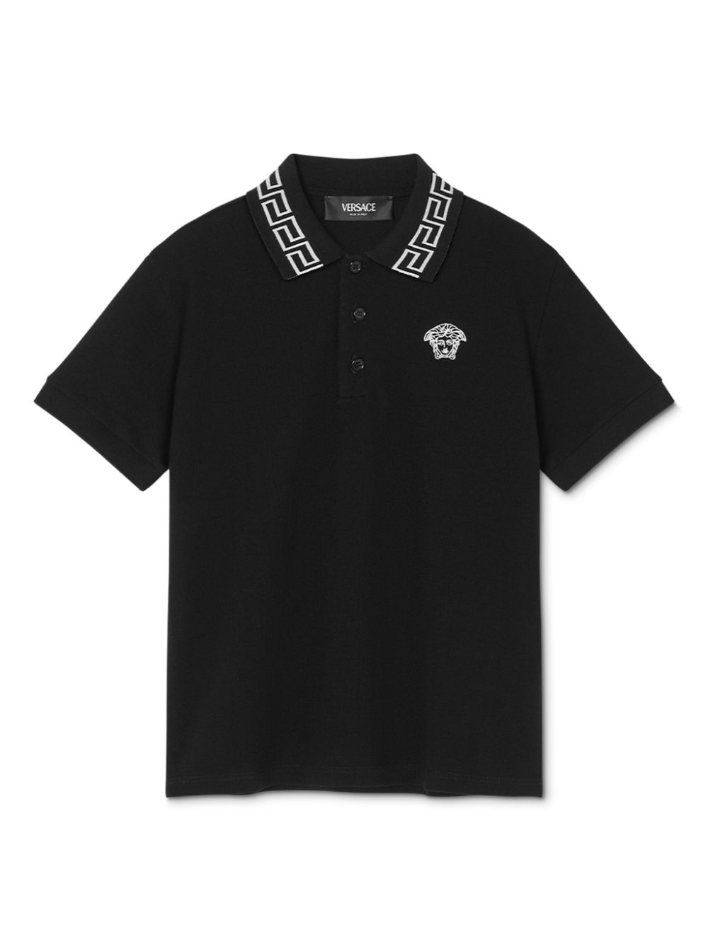 Greca-detail cotton polo shirt - Black