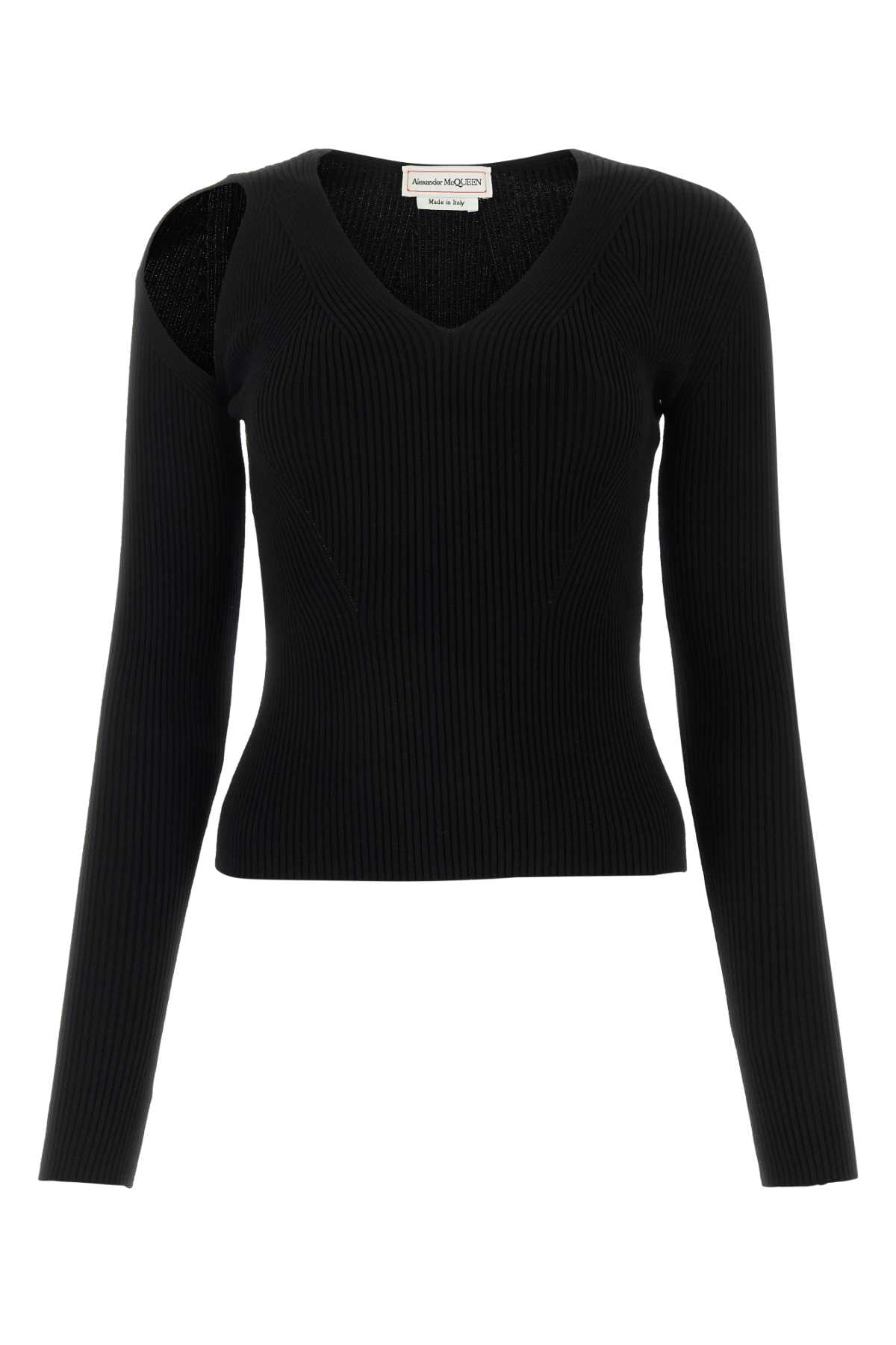 Ribbed Wool Blend Sweater — Black