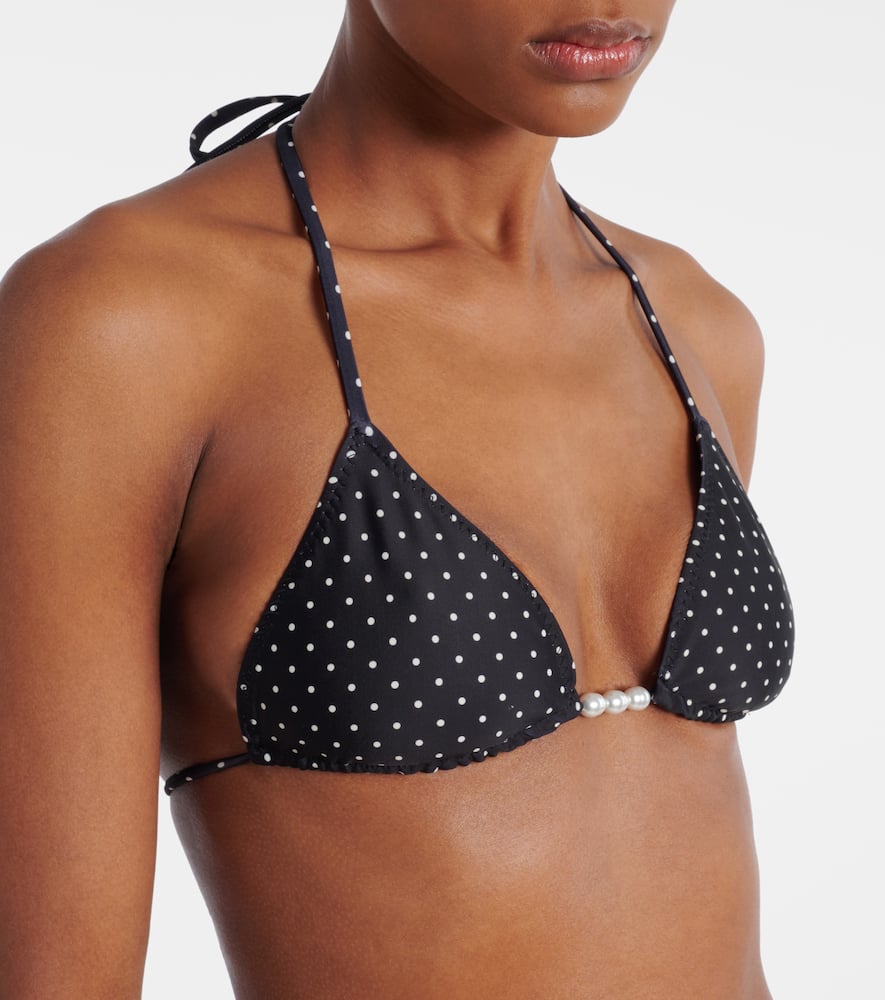 Embellished polka-dot bikini top