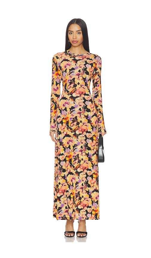 Ulla Johnson Amari Long Sleeve Jersey Dress in Black,Orange. - XS also in S