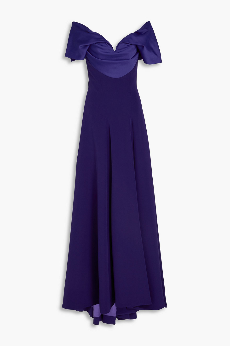 Off-the-shoulder draped satin-trimmed crepe gown - Blue - IT 40