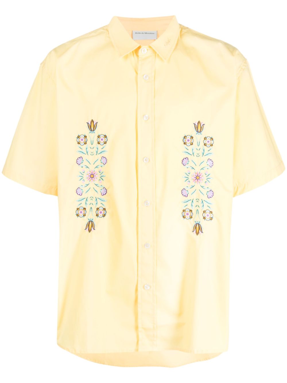 Flower-embroidery cotton shirt - Yellow