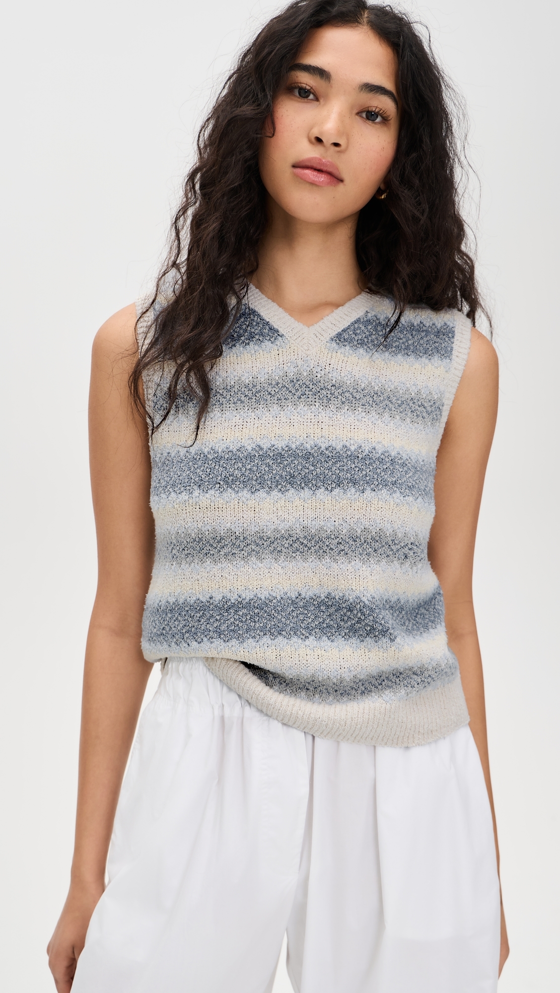 Summer Fair Isle Knit Vest Pale Tide Combo