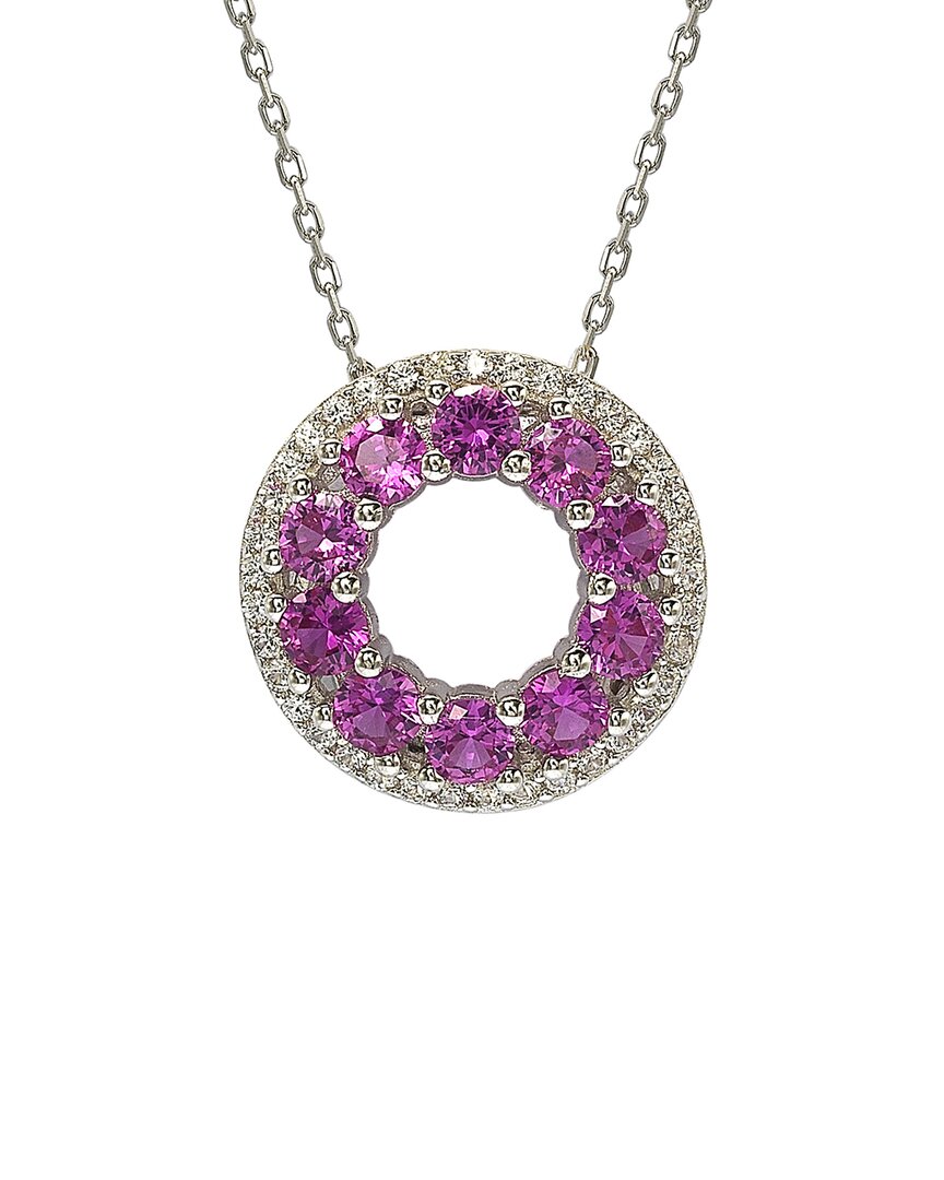 Silver 0.02 Ct. Tw. Diamond & Sapphire Pendant Necklace