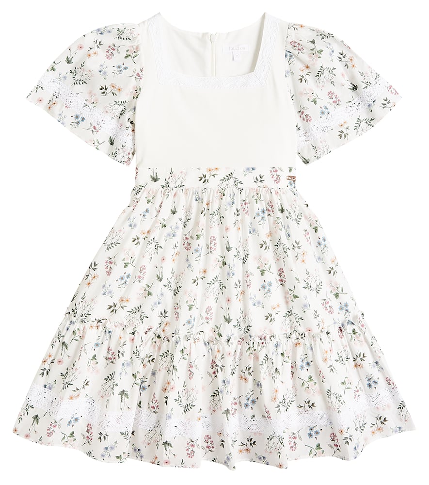 Patachou Floral lace-trimmed cotton-blend dress