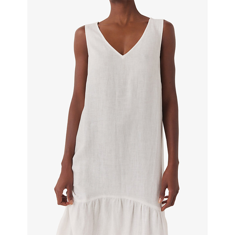 Womens White V-neck Curved-hem Linen Maxi Dress