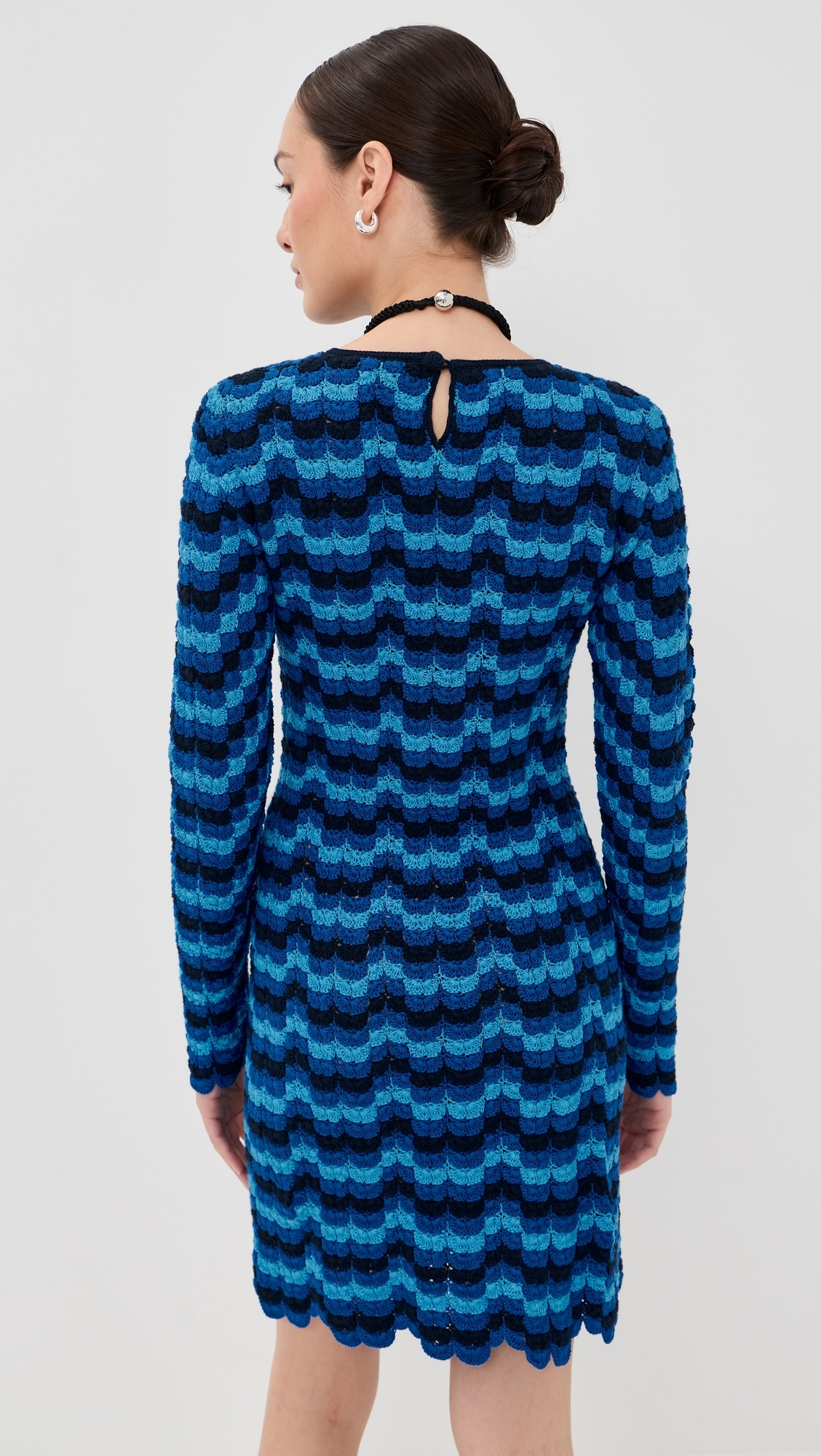 Solana Long Sleeve Crochet Mini Dress Blues