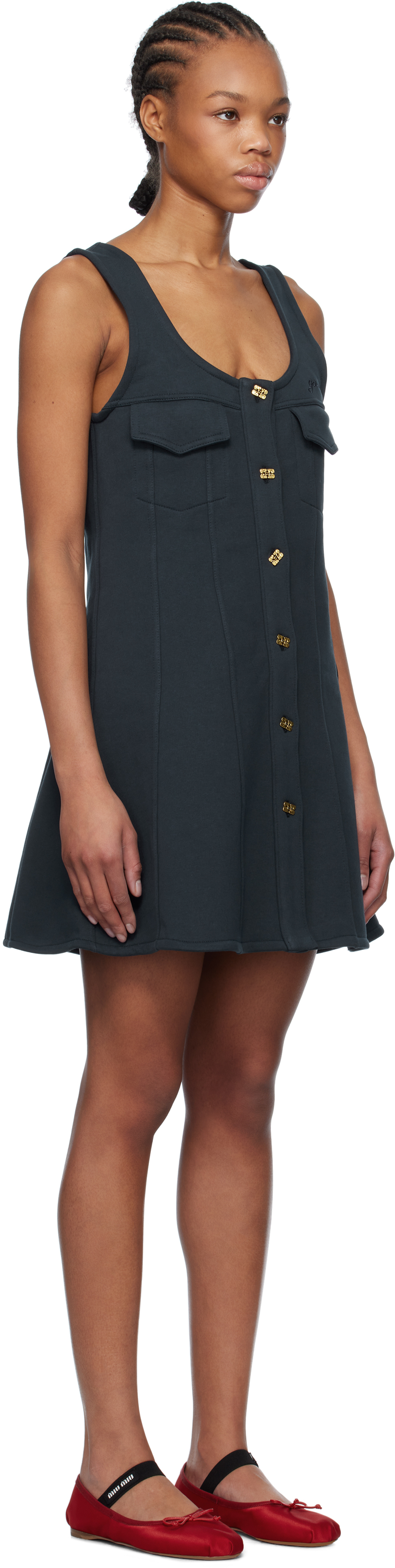 GANNI Navy Heavy Fleece Minidress