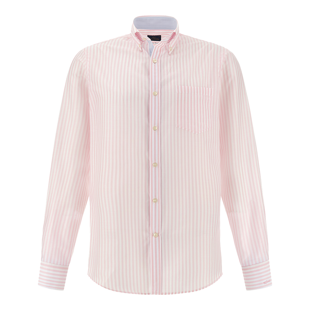 Summer Breeze cotton shirt with striped pattern, Man, Rows White Pink