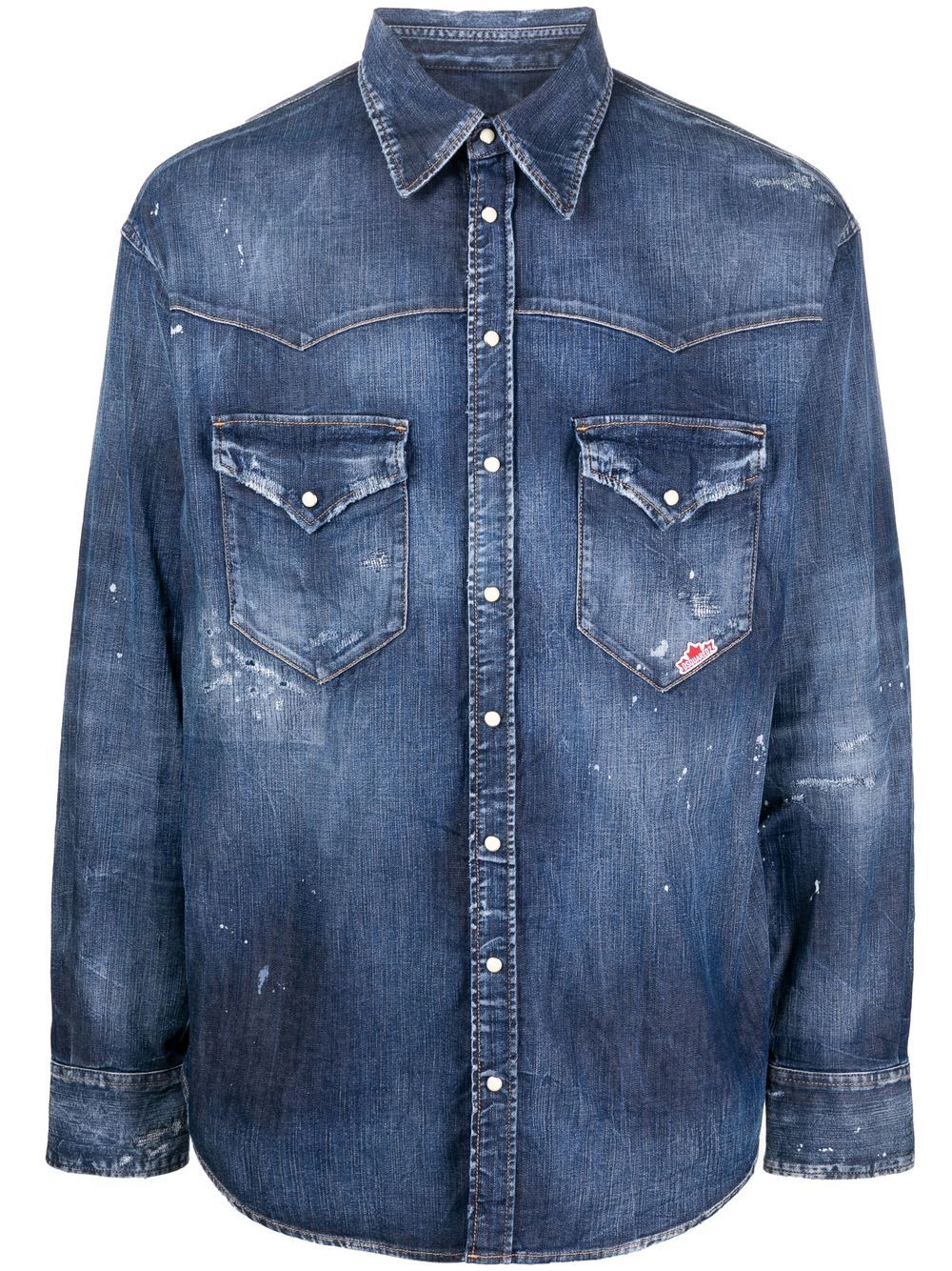 Logo-patch denim shirt - Blue