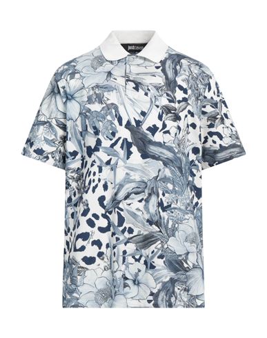 Just Cavalli Man Polo shirt Slate blue Size L Cotton, Viscose, Polyamide, Elastane