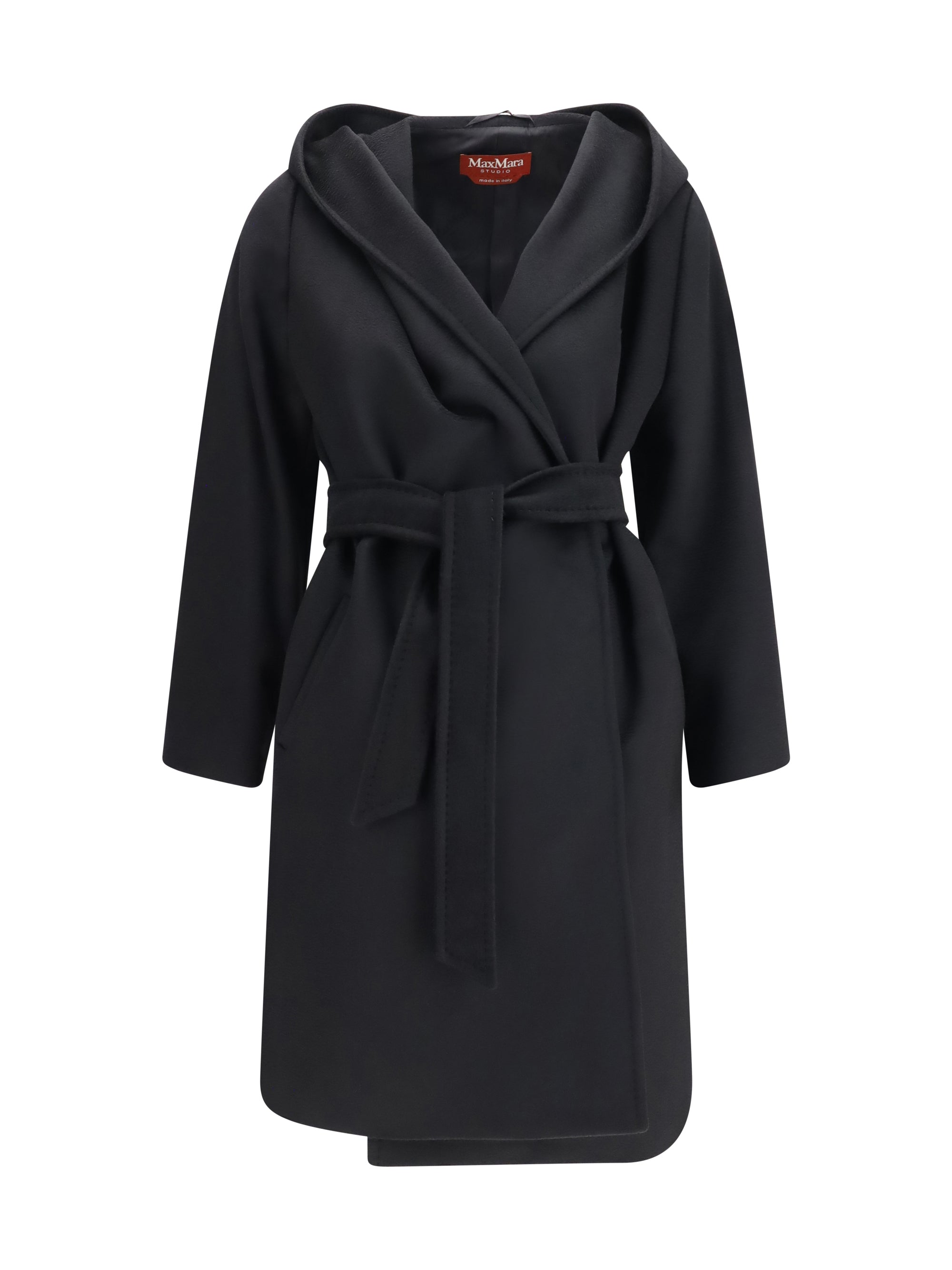 Wool Drap Robe Coat — Black