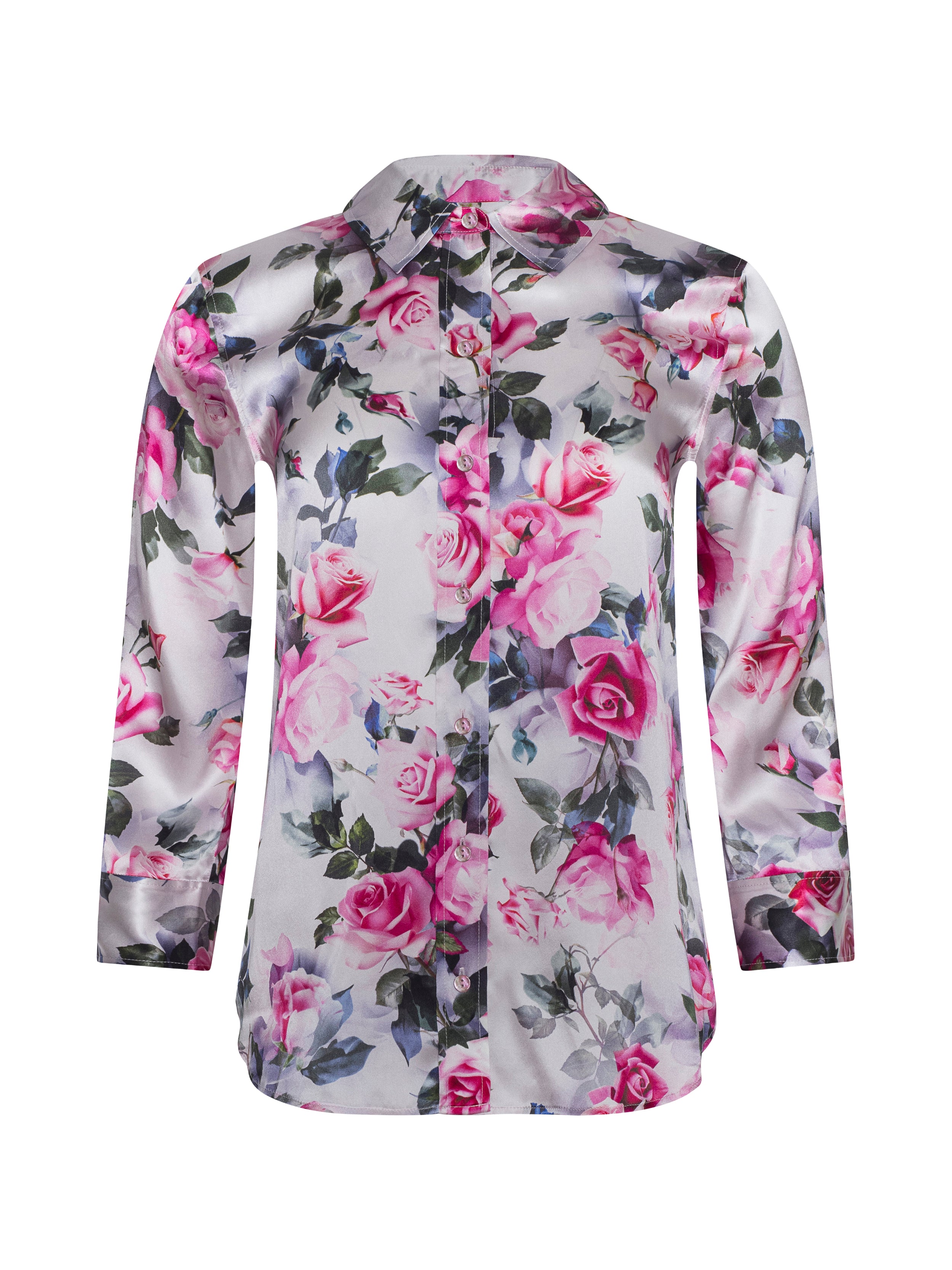 Dani Silk Blouse Top In Pink Multi Water Rose