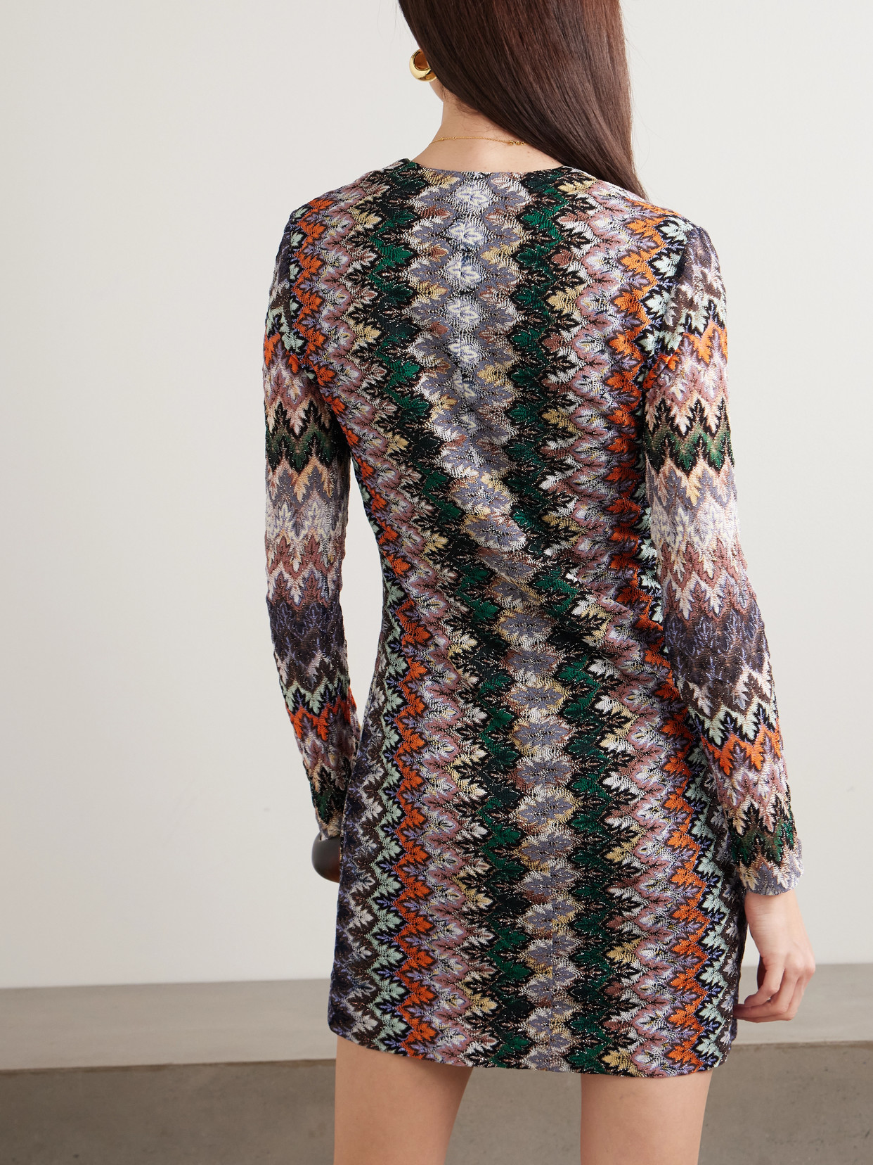Striped Metallic Crochet-knit Mini Dress - Blue