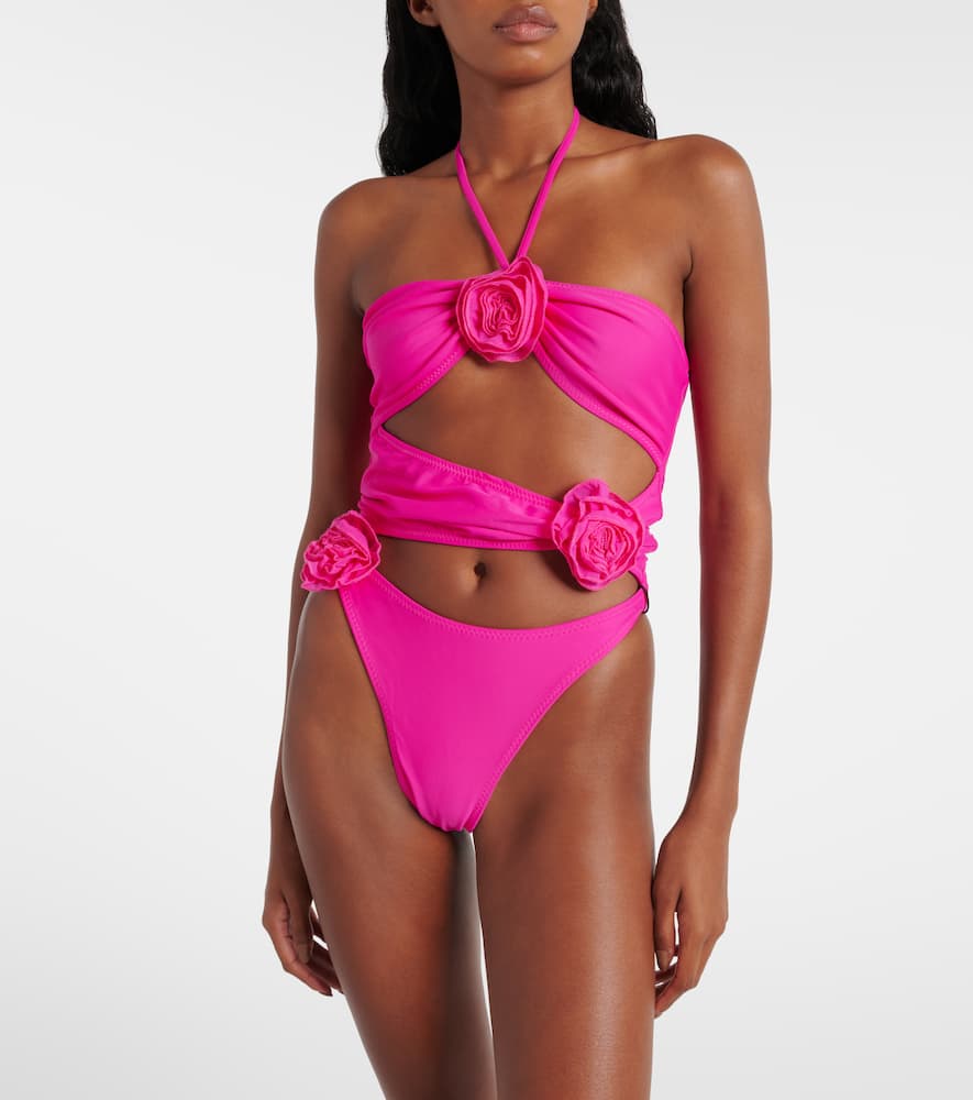 Floral-appliqué cutout swimsuit