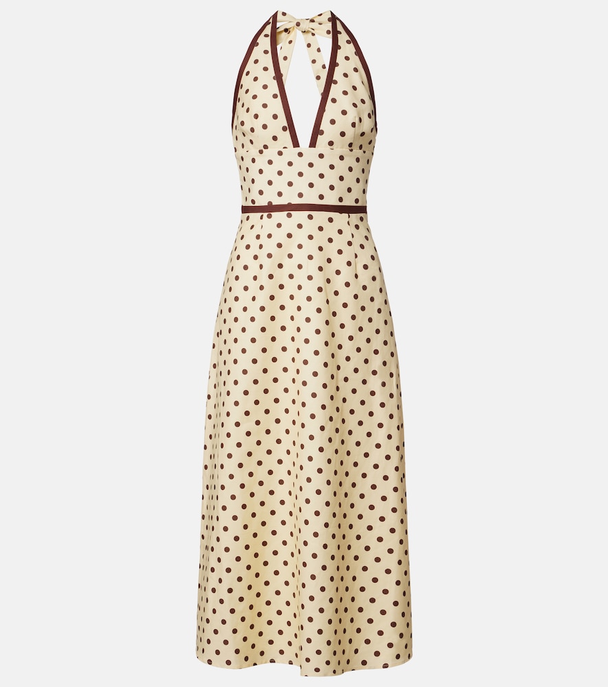Bowie polka-dot linen and cotton midi dress