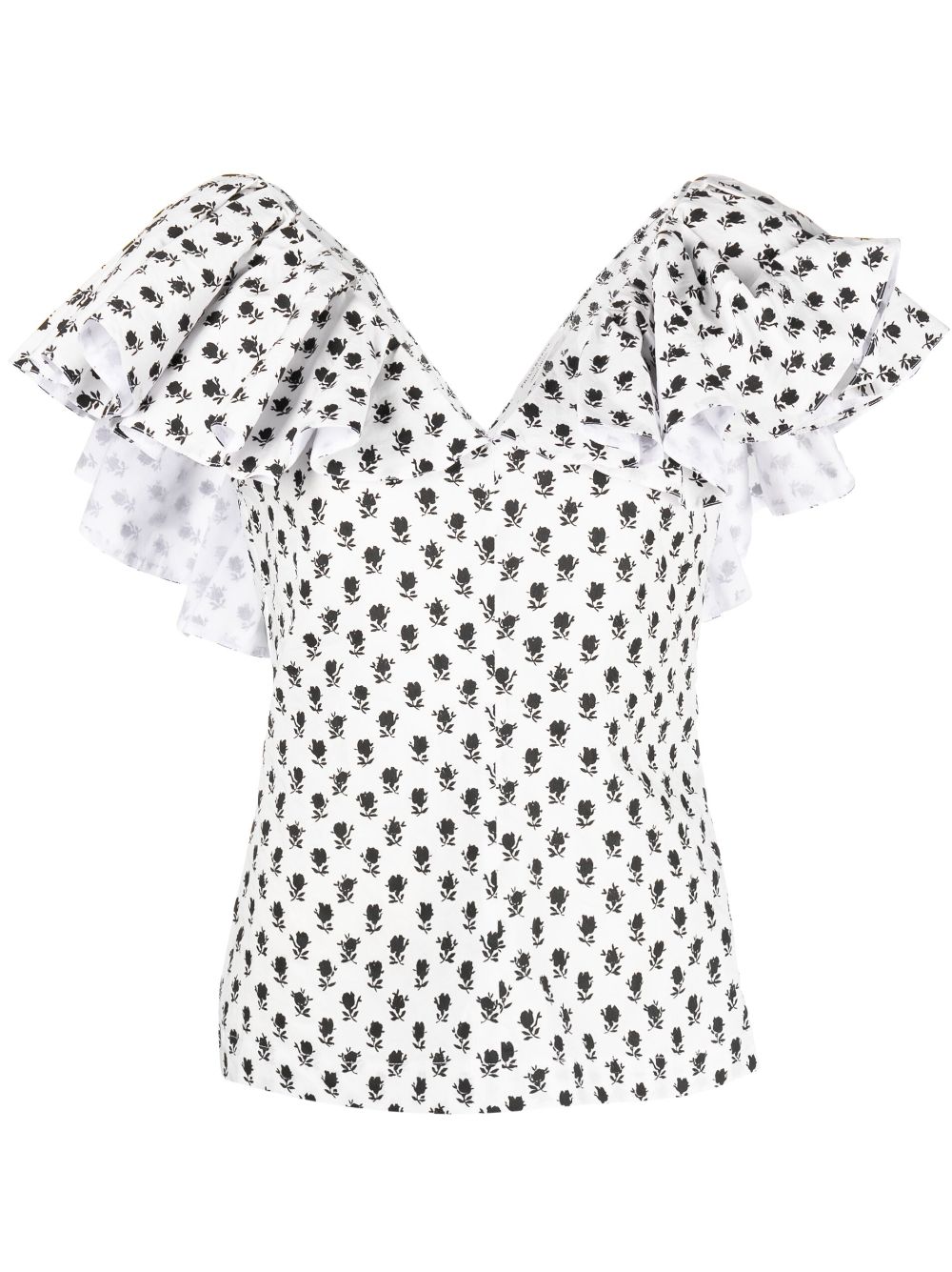 Floral-print ruffled top - White