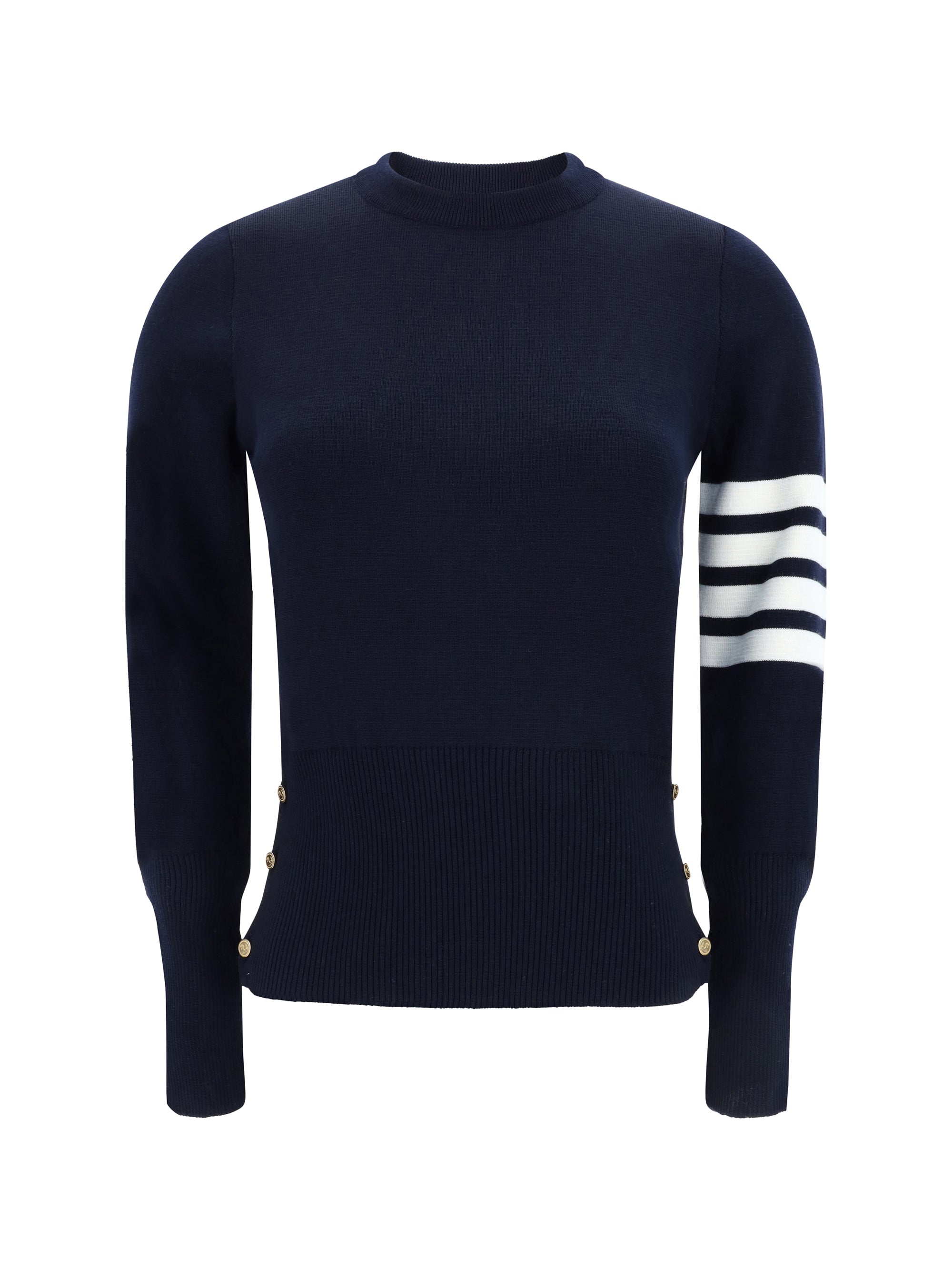 Virgin Wool with Signature Stripes Sweater — Navy