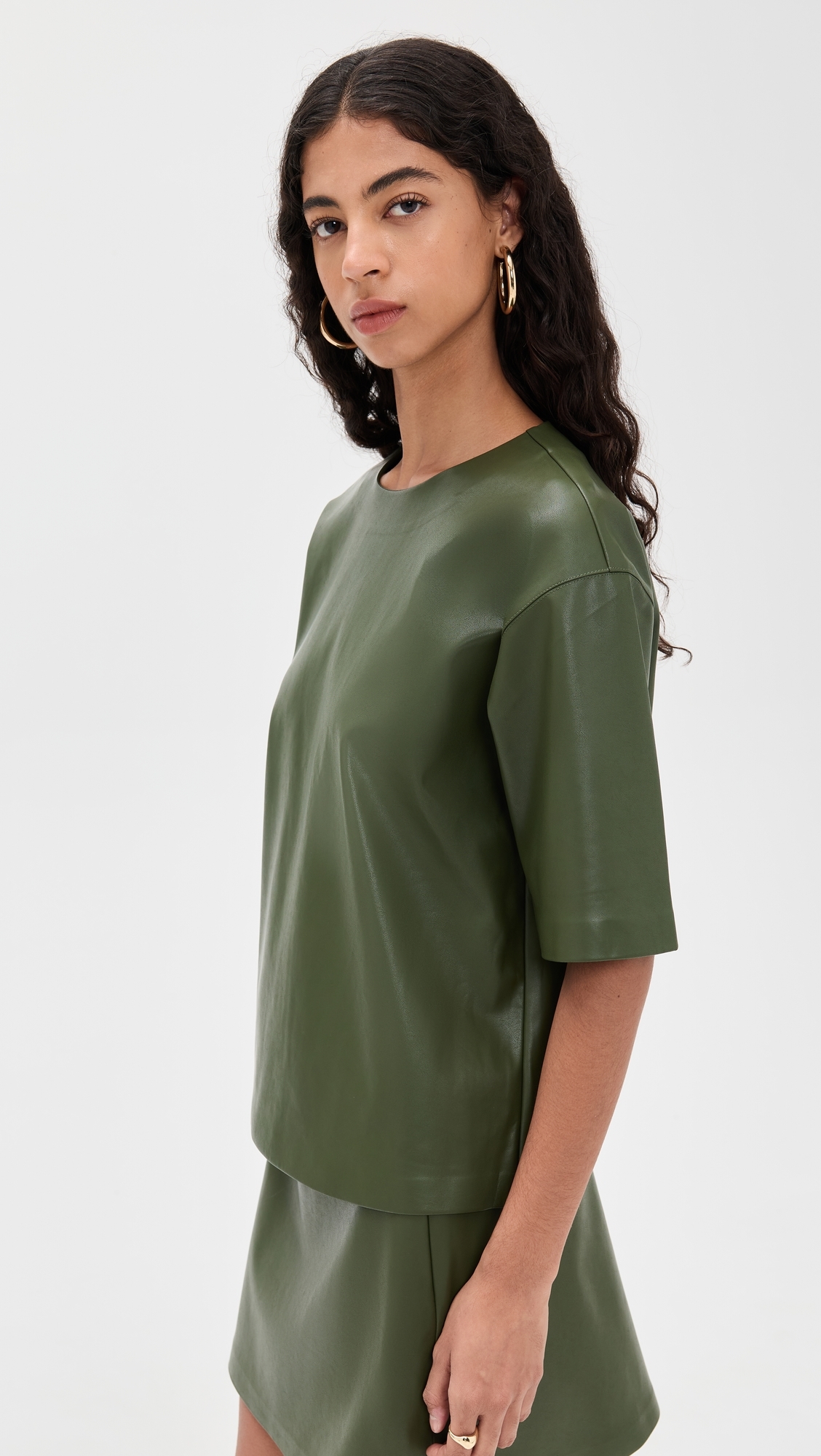 Caroline Faux Leather Tee Coffee
