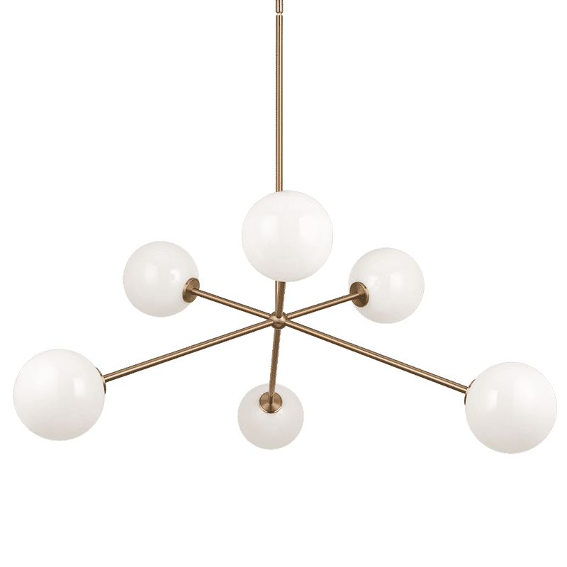 Aged Gold Brass Six Light Chandelier from the Novo Collection