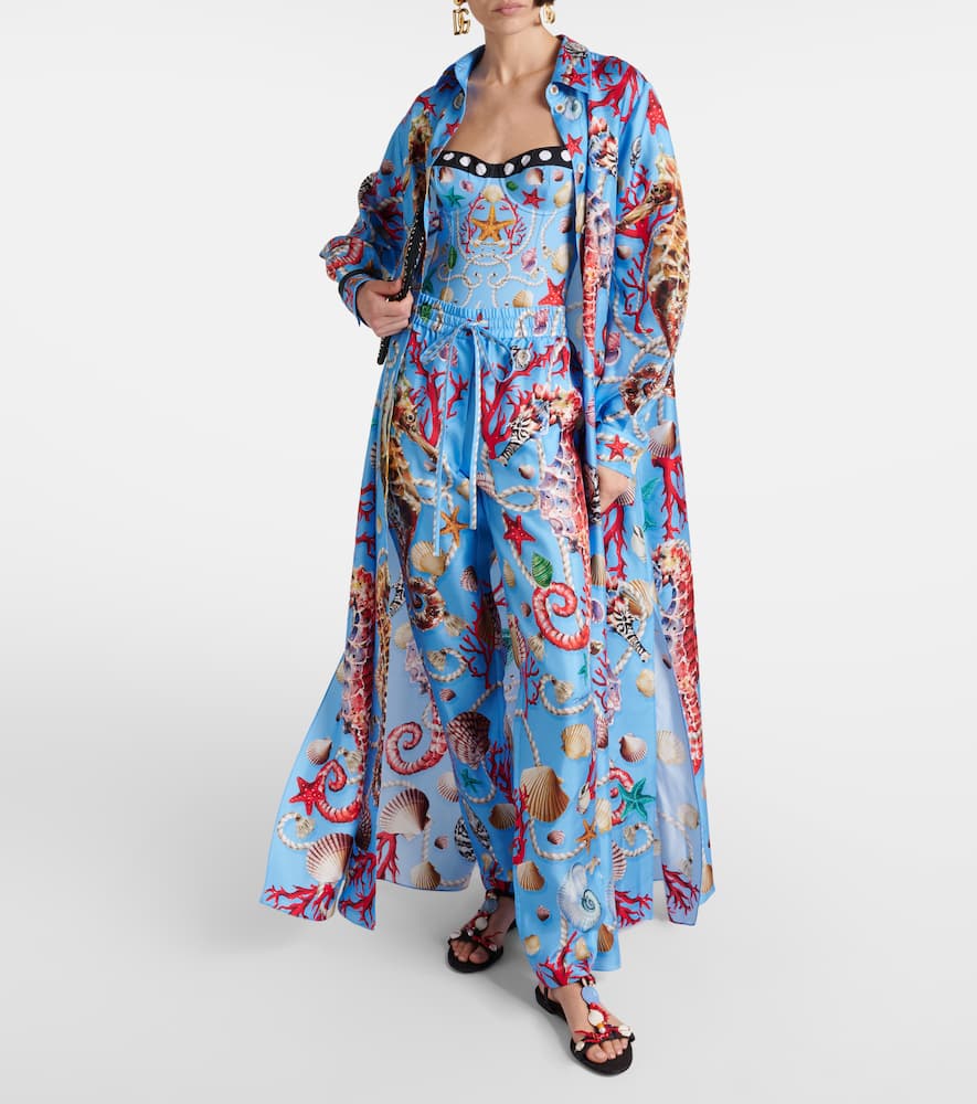 Capri printed silk straight pants