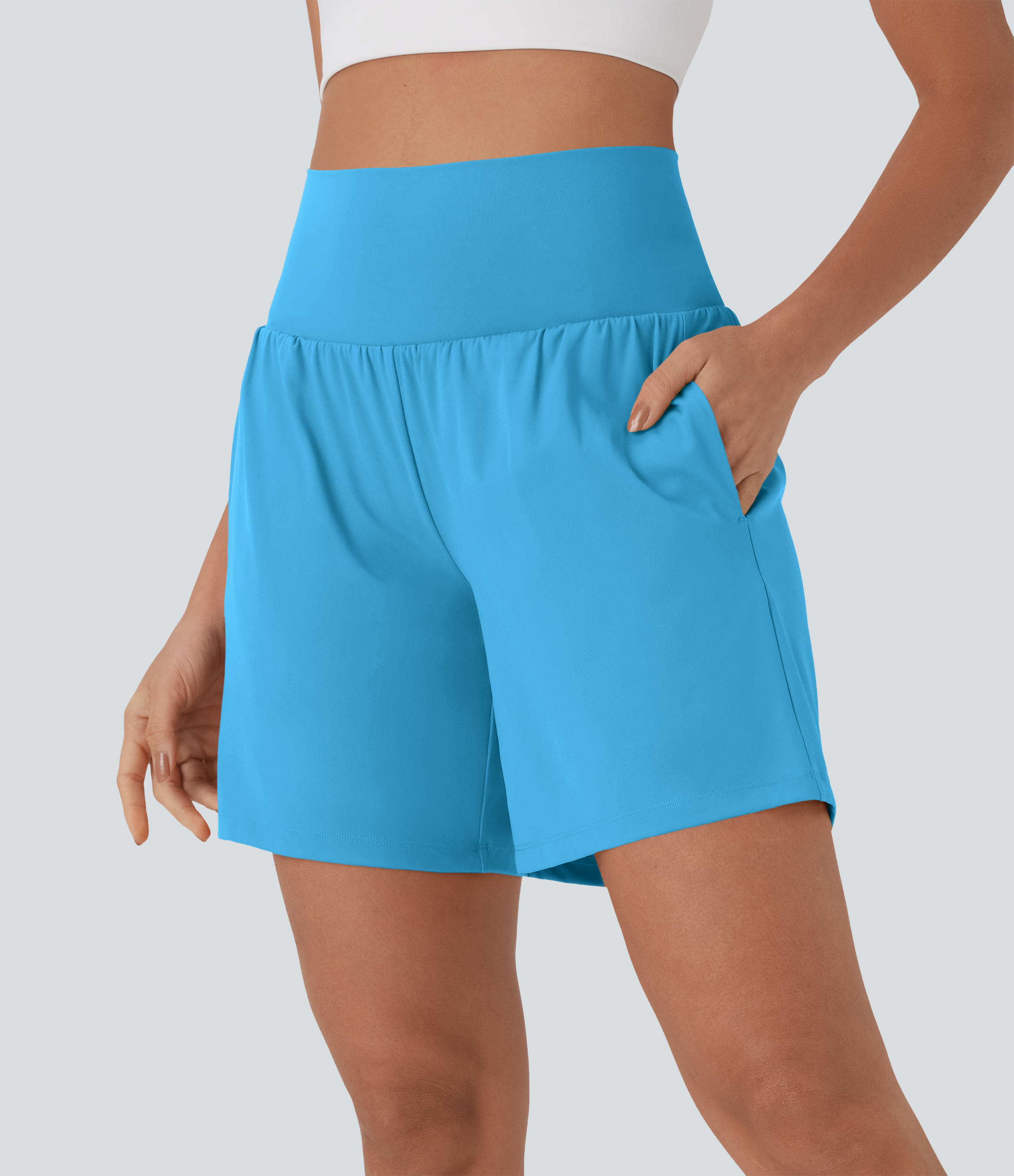 "SoftlyZero™ Airy Super High Waisted 2-in-1 Cool Touch Yoga Shorts 7"" with Pockets Gym Short - Swim Cap