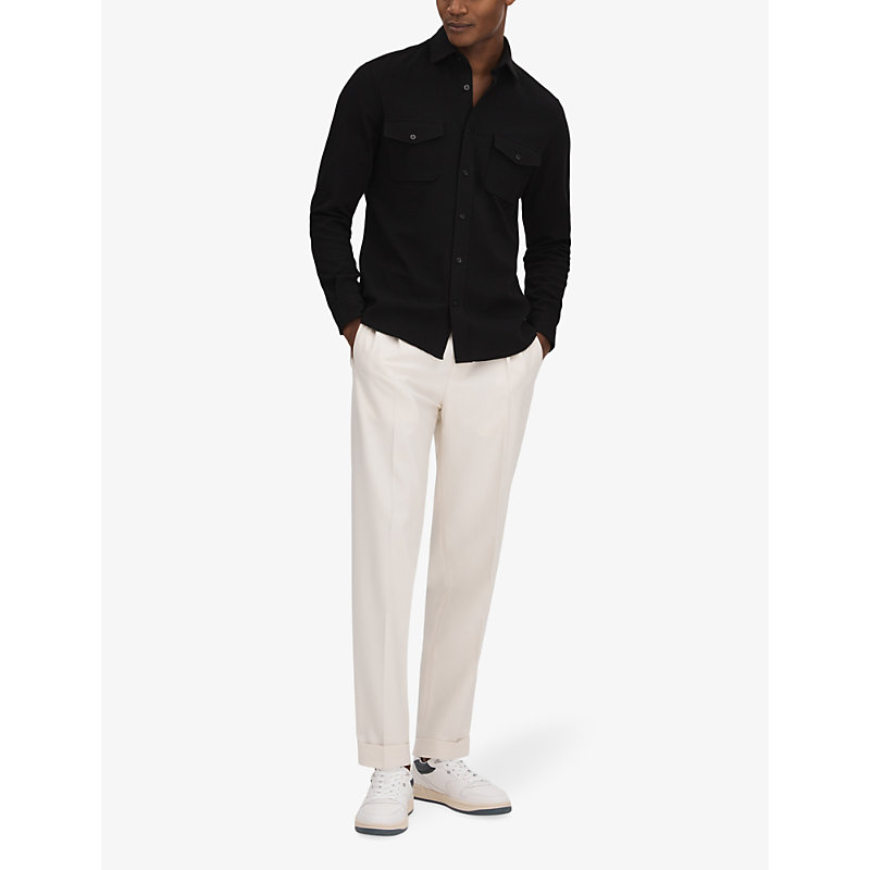 Mens Black Ragan Slim-fit Long-sleeve Cotton-jersey Shirt XL