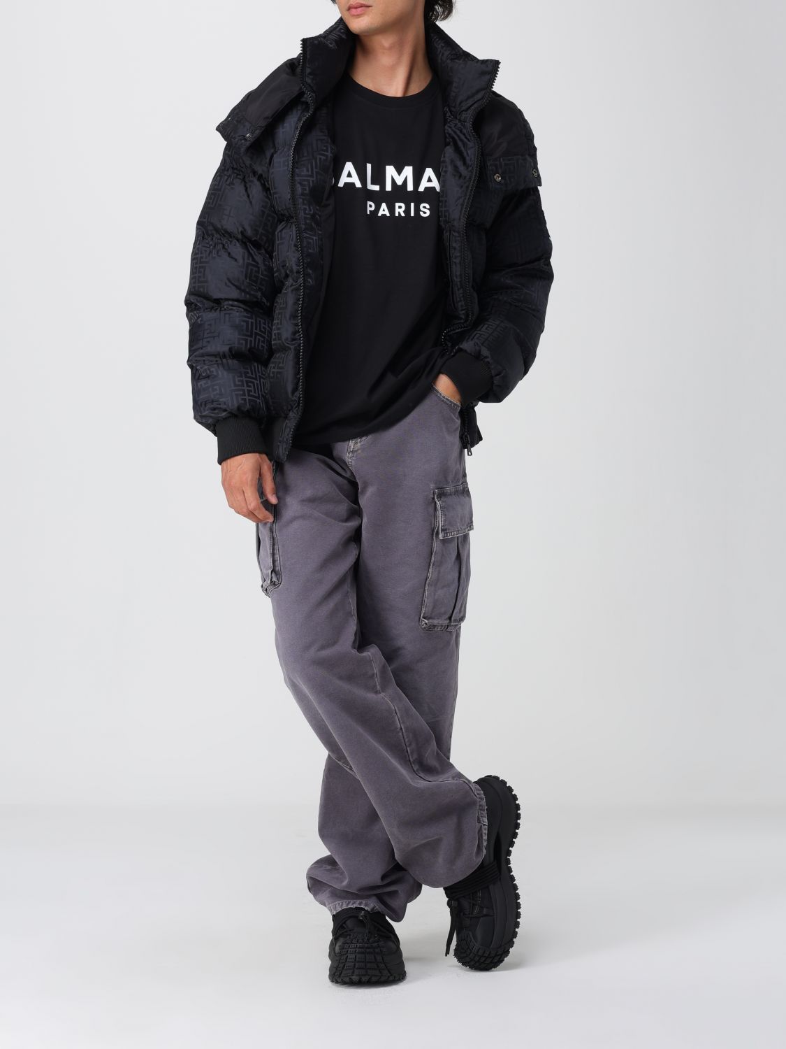 Monogram-jacquard padded jacket - Black