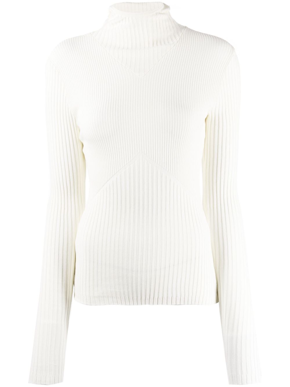 Ribbed-knit hoodie top - White