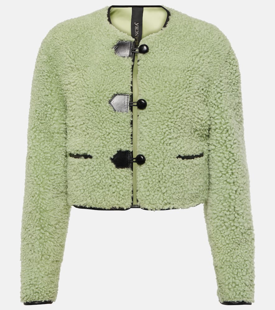 Leather-trimmed shearling jacket