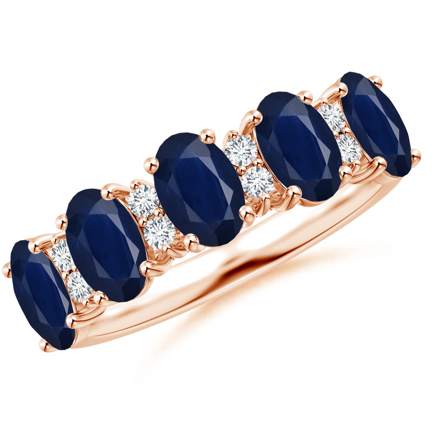 Angara 3.0 Carats Five Stone Blue Sapphire and Diamond Wedding Ring in 14K Rose Gold