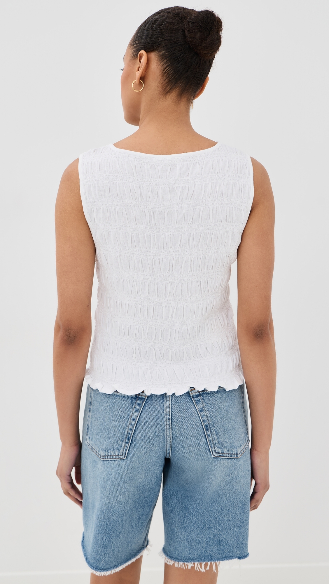 Smocked Boat Neck Tank White
