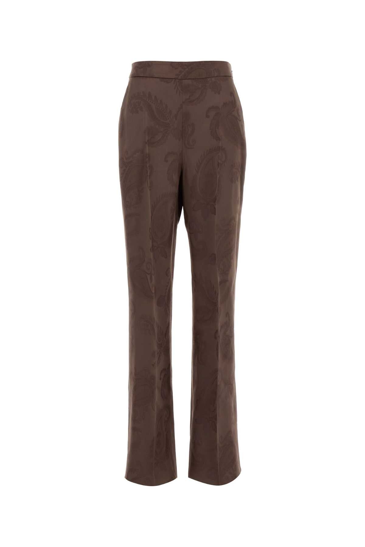 Embroidered Jacquard Trousers — Brown