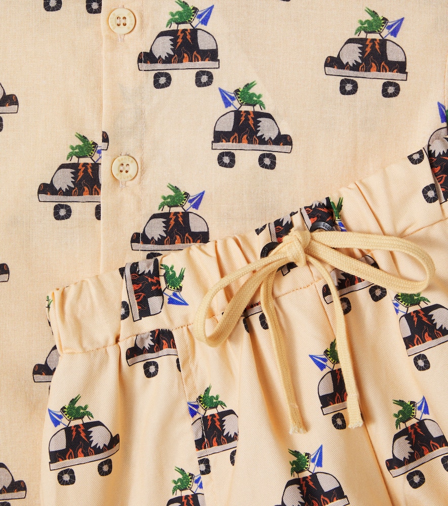 Fábula Printed cotton bowling shirt and shorts set