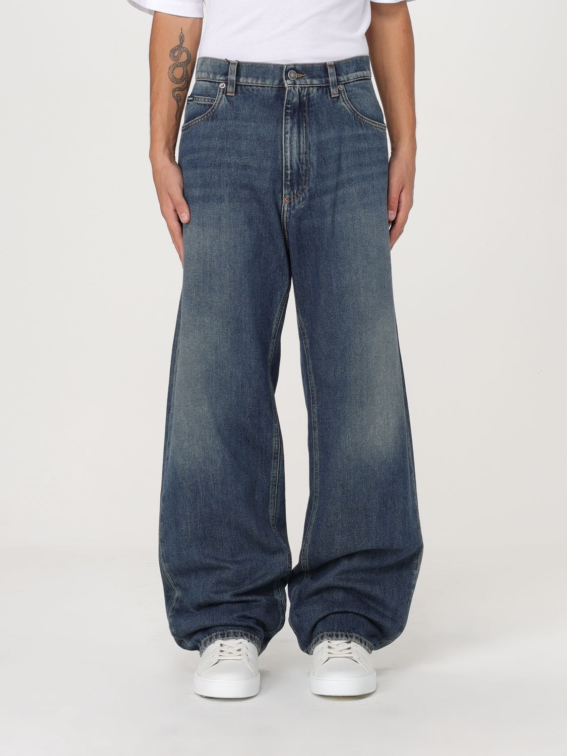 Stonewashed straight-leg jeans - Blue