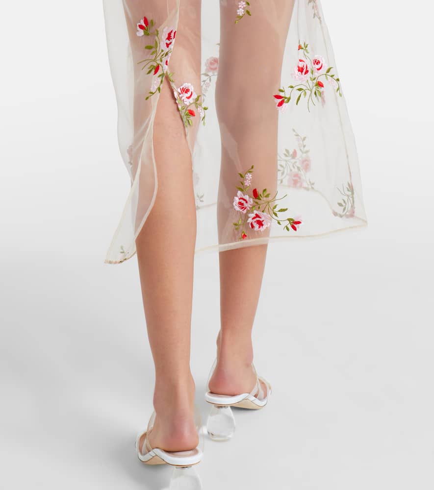 Embroidered sheer organza midi dress