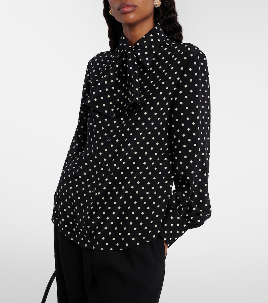 Bow-detail polka-dots silk shirt