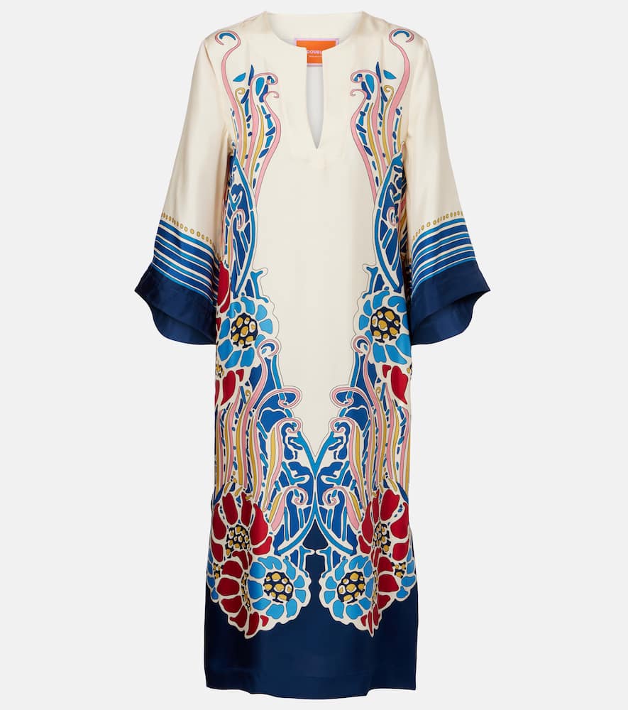 Printed silk satin kaftan