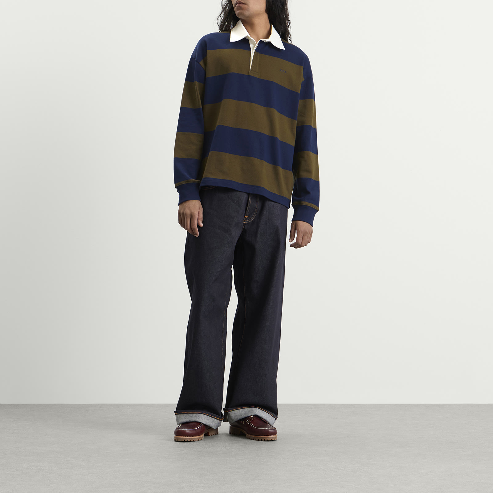 Men's Isaac Block Stripe Rugby Shirt Dark Navy