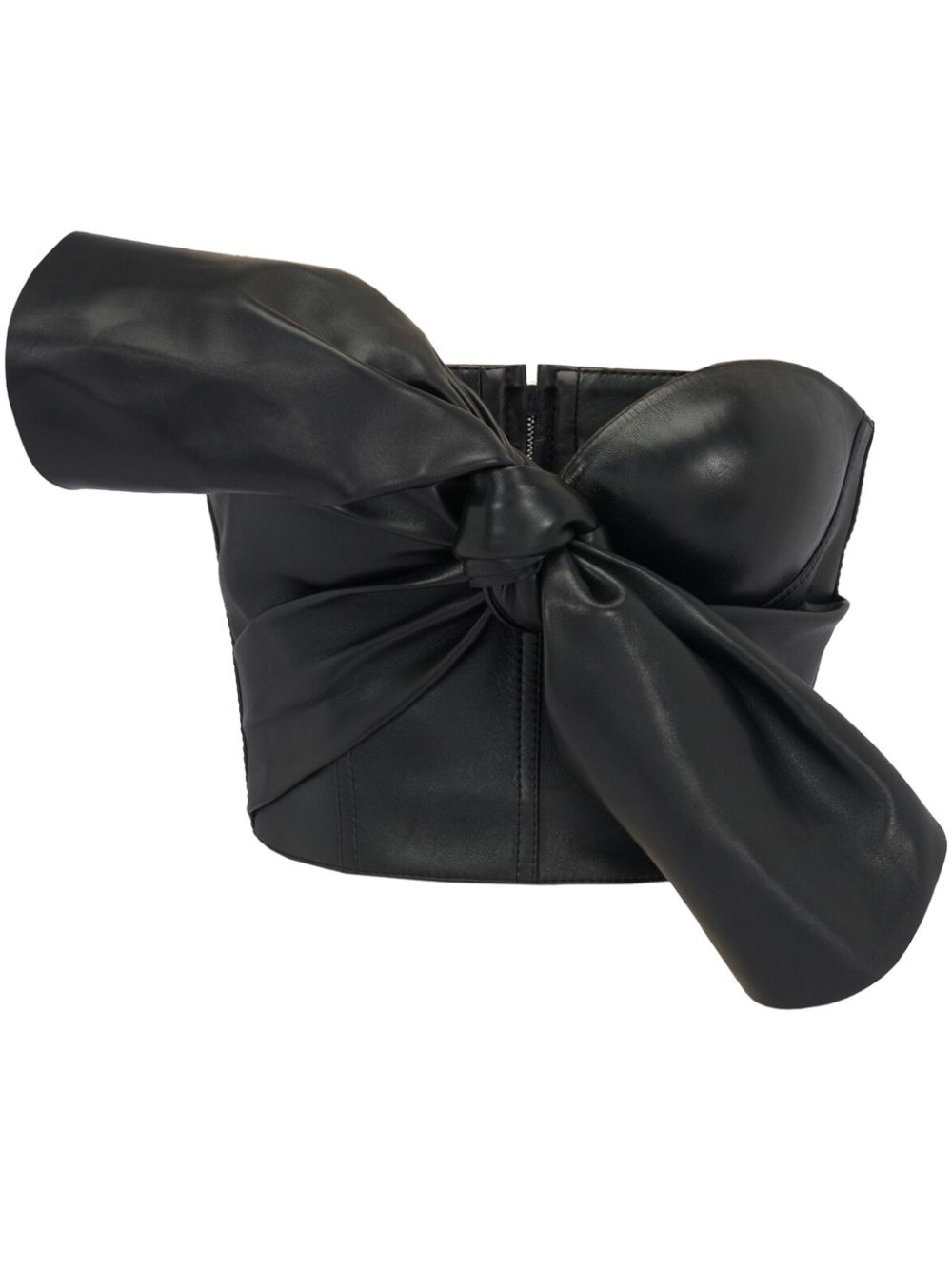 Knotted-bow leather corset top - Black