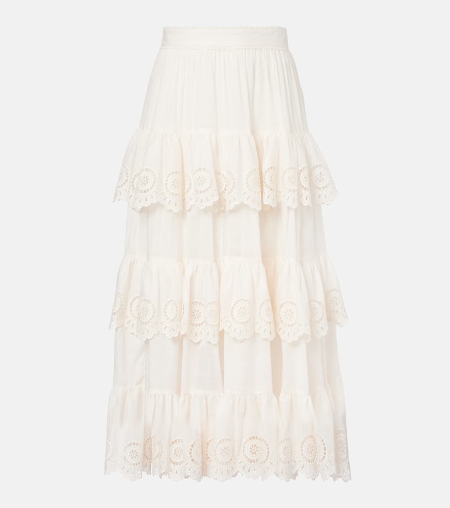 Lucky embroidered cotton midi skirt